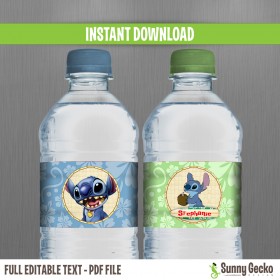 Lilo and Stitch Birthday Bottle Labels or Napkin Rings